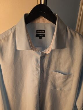 Bespoke Light Blue Slim Fit Dress Shirt with Polka Dot Inner Collar Linen
